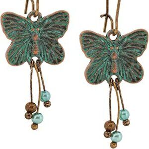 Boho Bohemian Retro Antiqued Turquoise Color Dangle Drop Earrings Butterfly Set